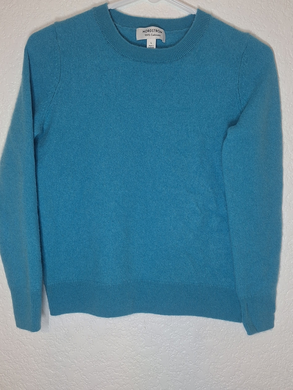 Nordstrom 100% Cashmere Classic Crewneck Sweater Blue Surf Size L